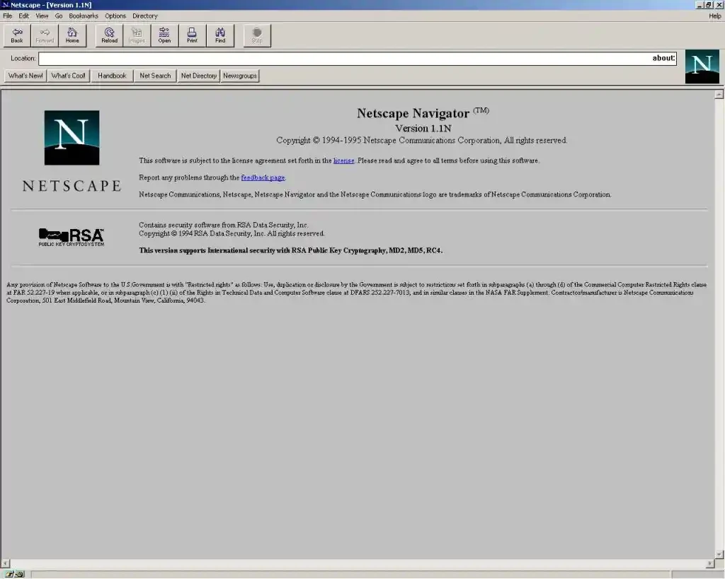 Prohlížeč Netscape Navigator 1.1 pro Windows 95 (1995)